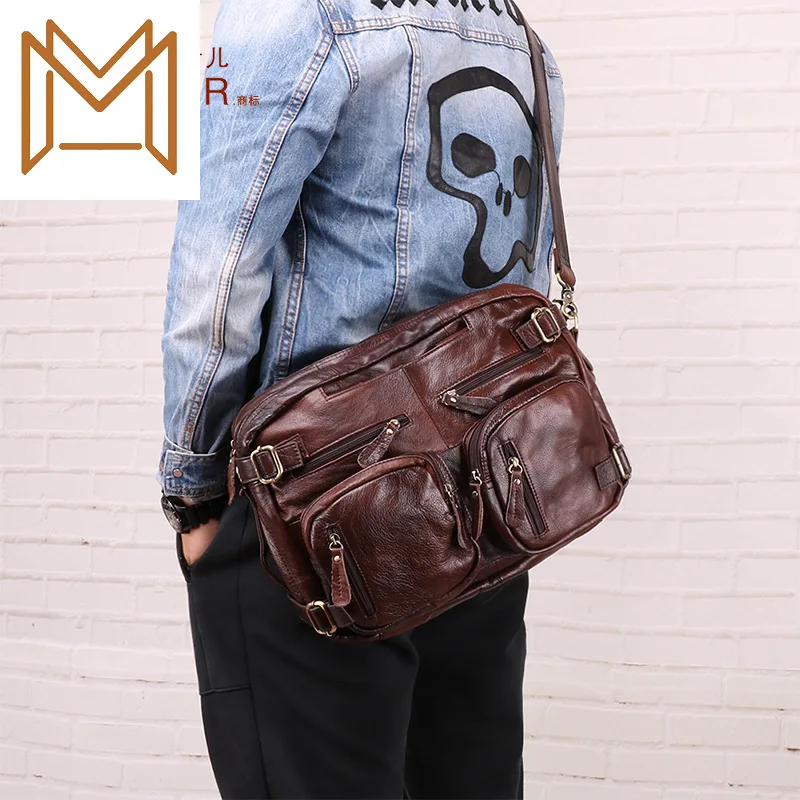 

Genuine Leather Male Package Man Briefcase Leisure Time More Function Both Shoulders Male Package Handbag