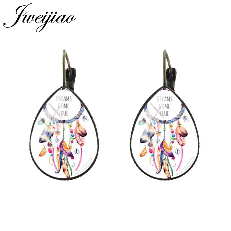JWEIJIAO Tear water-drop Ear Clip Earrings Dreamcatcher picture Indian Culture Legend of Beauty element Women Earrings DH133 - Metal Color: DH133