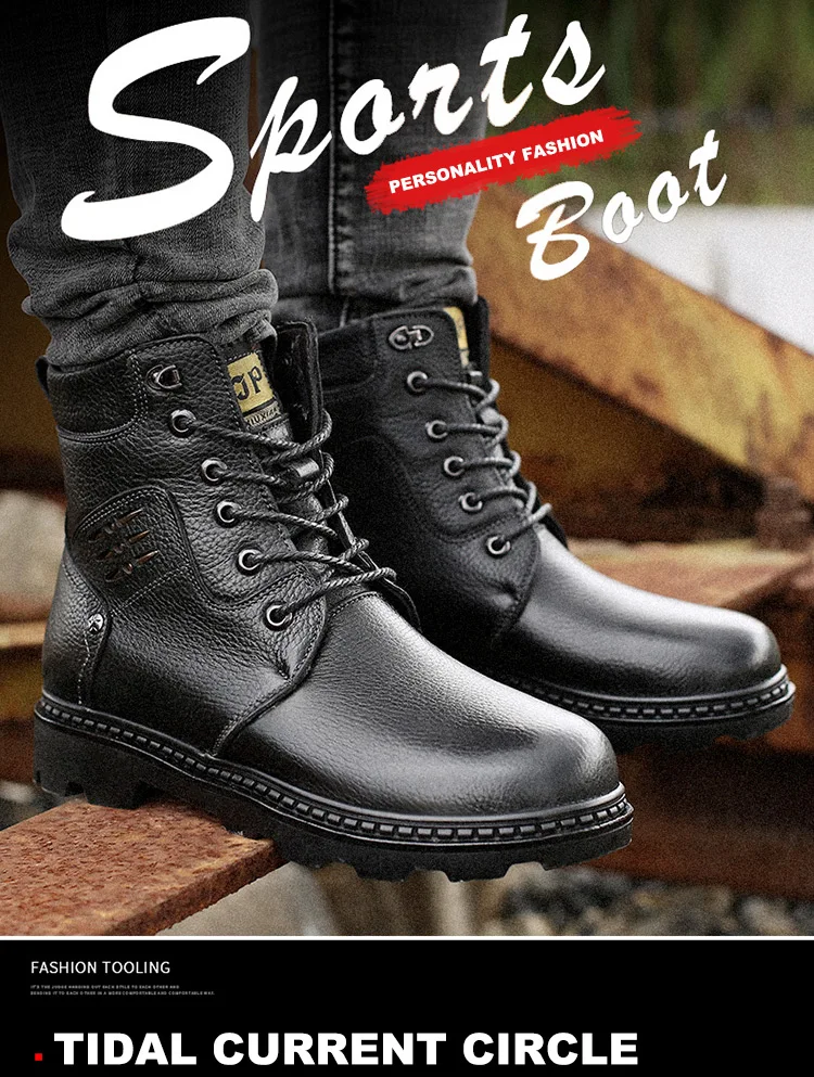 OSCO/ мужские ботинки зимние черные ботинки в Военном Стиле Мужская обувь Высококачественная обувь из натуральной кожи на шнуровке с круглым носком; размеры 38-44