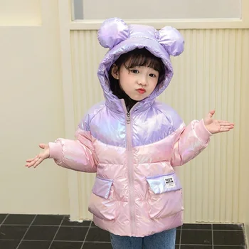 

OLEKID 2020 Autumn Winter Baby Girls Coat Cartoon Ear Hooded Girls Shiny Down Jacket 1-7 Years Kids Toddler Girl Outerwear Parka