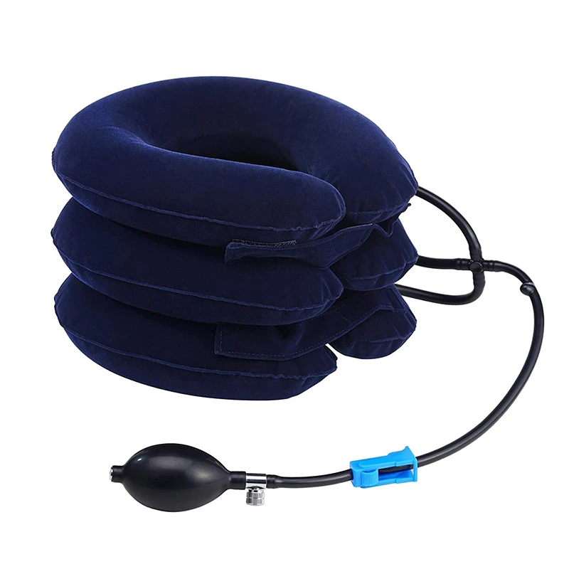 3 Layer Inflatable Neck Collar Traction Device for Pain Relief Soft Air Cervical Stretcher Pillow Back and Neck Massage - Цвет: blue