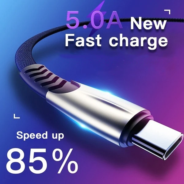 Кабель USB Type C 5A ультрапрочный нейлоновый плетеный провод металлический штекер