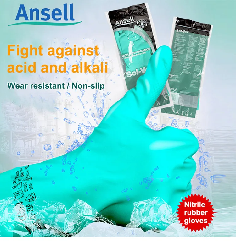  Ansell Chemical Resist Work Gloves Nitrile Rubber Acid And Alkali Resistant Waterproof Anti-Skid Gloves Industrial Laboratory (1)