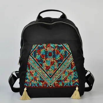 

National Style Oxford Embroidery Backpack Women's Bags Embroidery Versatile Large Capacity Student Backpack