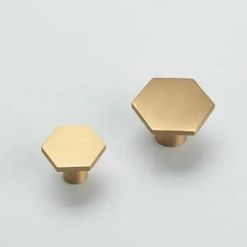 

6pcs Brass Furniture Handles Simple Nordic Wardrobe Dresser Knobs Cupboard Cabinet Drawer Hexagon Pulls