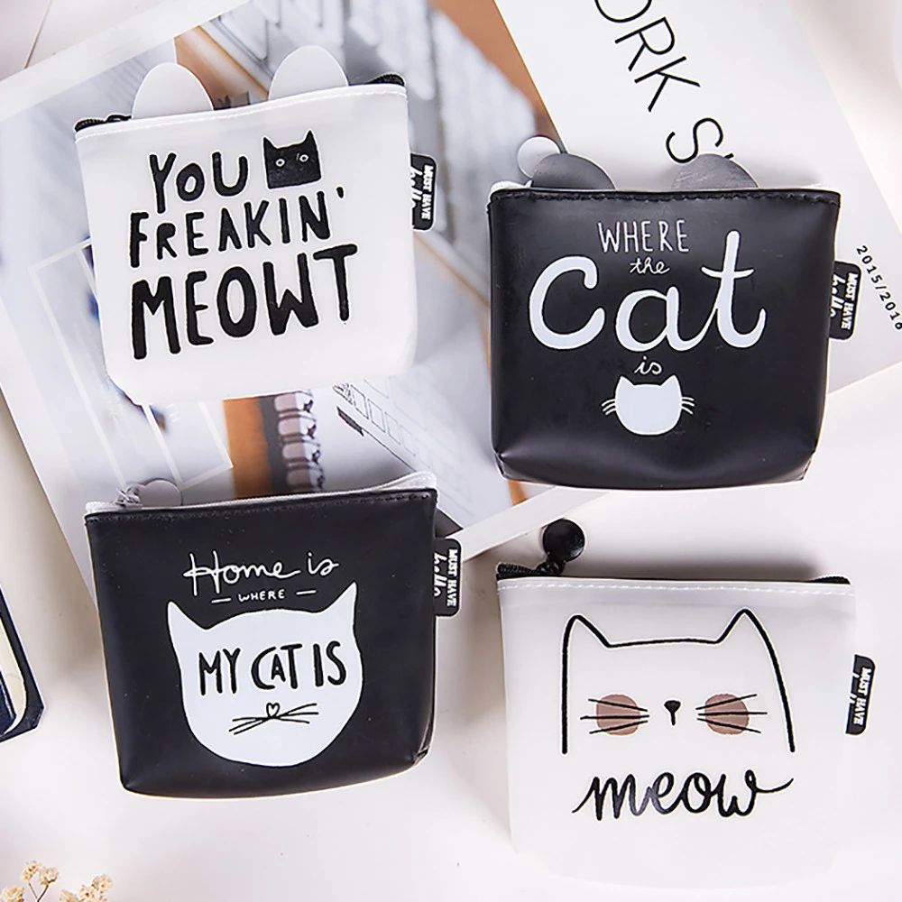 Snacks Coin Purse Women Transparent PU Zipper Change Coin Cartoon Cat Wallet Holders Money Bag For Kids Girl Gift 816