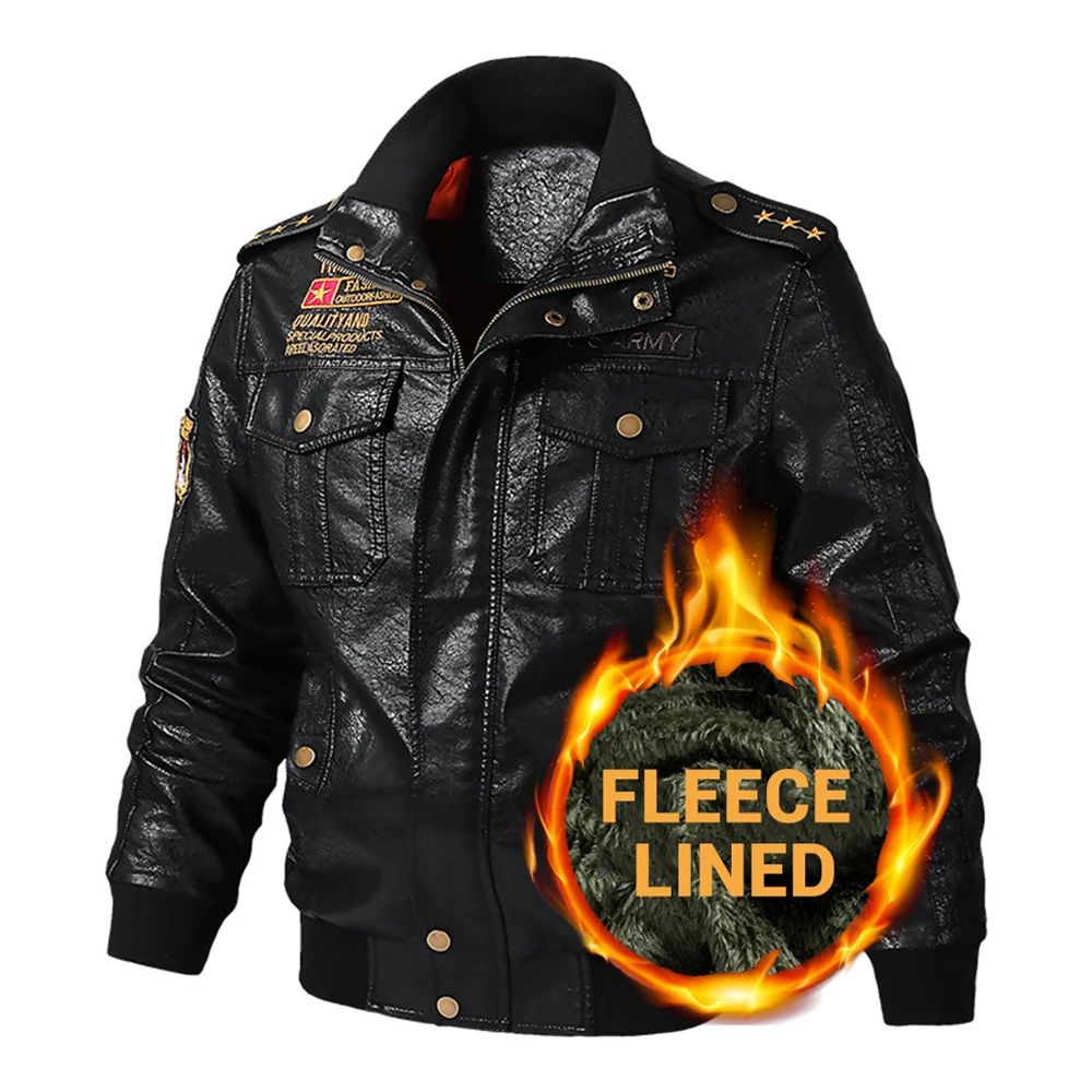 1121 Fleece lined BK Новая плюшевая утепленная мотоциклетная куртка из искусственной кожи, куртка для верховой езды, мотоциклетная кожаная куртка, плюшевая утепленная Байкерская одежда, ретро пальто - Цвет: 1121 Fleece lined BK