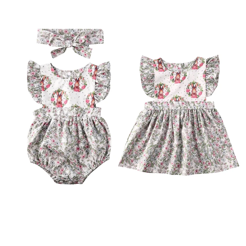 Infant Baby Girls Matching Floral Clothes Jumpsuit Romper Bodysuit Dress Outfits 
