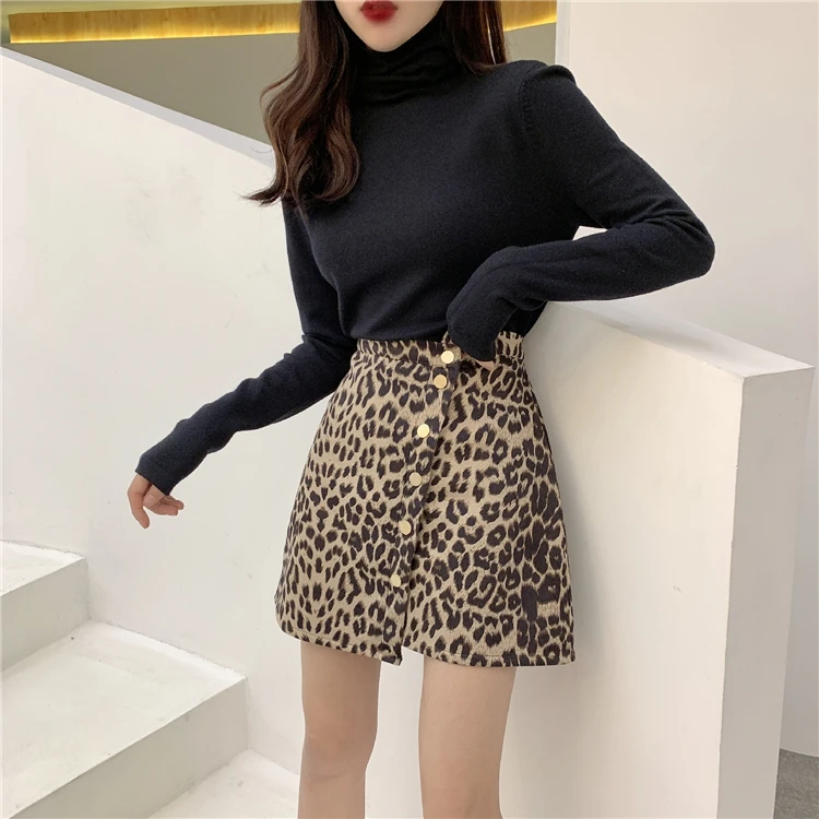Faldas Mujer Moda Корейская Высокая талия леопардовая юбка Осенняя женская одежда Новая Винтажная Мода Необычные мини юбки