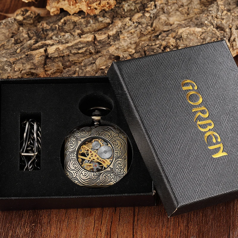 Lucky Beast Mechanical Pocket Watch Mascot Unicorn Engrave Pendant Fob Chain Clock for Men Antique Sliver Bronze Montre de poche