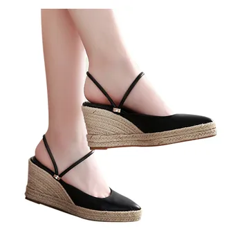 

Sagace Women Sandals Summer Ladies Thick Bottom Fashion Wedge High Heel Slippers Popular Comfortable Straw Females Sandals
