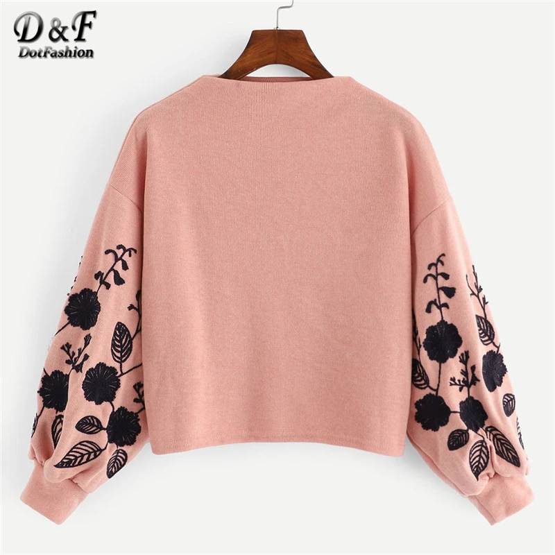 Dotfashion розовый женский пуловер с цветочной вышивкой на плече, повседневный осенний свитер с воротником-хомутом