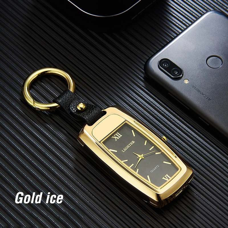 Gold Watch Часы Электронная зажигалка брелок прикуриватель электрическая зажигалка с подключением к USB плазма ветрозащитный с Фонариком Гаджеты для мужчин - Цвет: Gold Watch