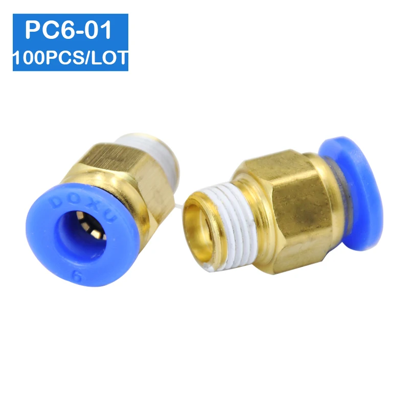 Высокое качество 100 шт BSPT PC6-01, 6 мм до 1/" Пневматические соединители мужские прямые фитинги в одно касание