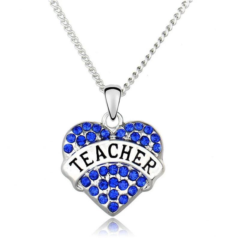 Blue Teacher Бесплатный Вентилятор вера надеюсь Подвеска для лучших друзей сердце ожерелье Мода Кристалл учителя кулон для медсестры ожерелье ювелирные изделия подарок Bijoux Femme - Окраска металла: Blue Teacher