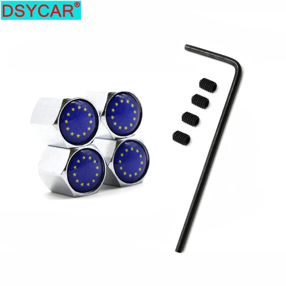 DSYCAR 1 комплект, автомобильный Стайлинг, цинковый сплав, противоугонная, Европейский союз, флаг, автомобильная шина, крышка клапана, s колеса, шины, шток, воздушный колпачок, герметичный Cov