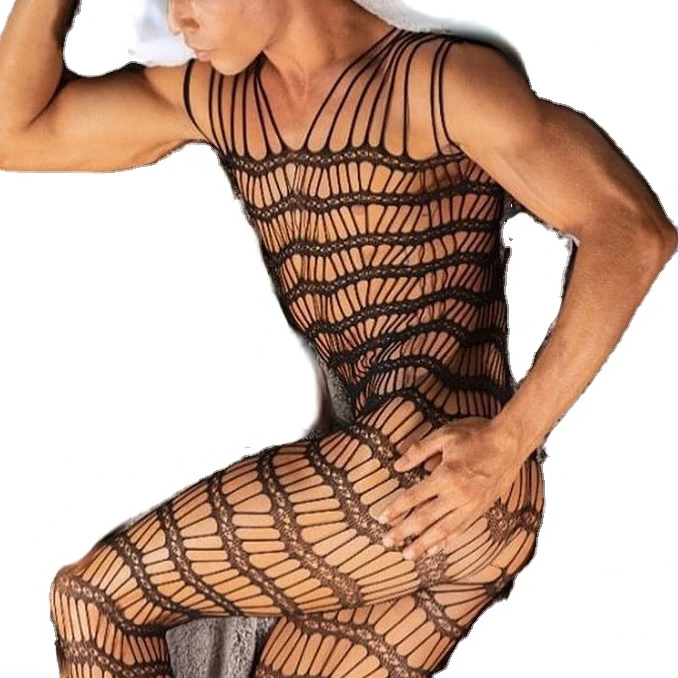 Men Underwear Sexy Underwear for Men Body Stockings Fishnet Bodysuits Crotchless Lingerie Sissy Jumpsuit Nightwear