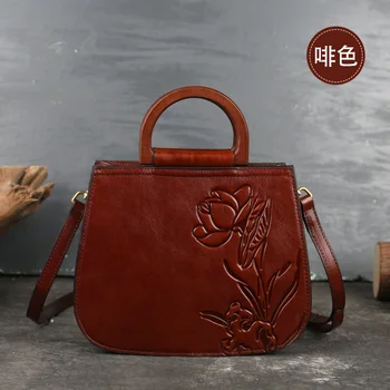 

2020NewStyle Vintage Embossed Women's Messenger Bag Full-Grain Leather Shoulder Kelly Bag PortableBag tote bags for women travel