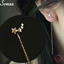 925 Sterling Silver Plating 14k Gold Shining Star Earrings Gradient 3 Stars Five-pointed Star Zircon Beautiful Meteor Ear Line