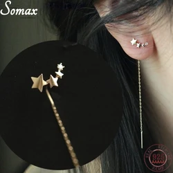 925 Sterling Silver Plating 14k Gold Shining Star Earrings Gradient 3 Stars Five-pointed Star Zircon Beautiful Meteor Ear Line