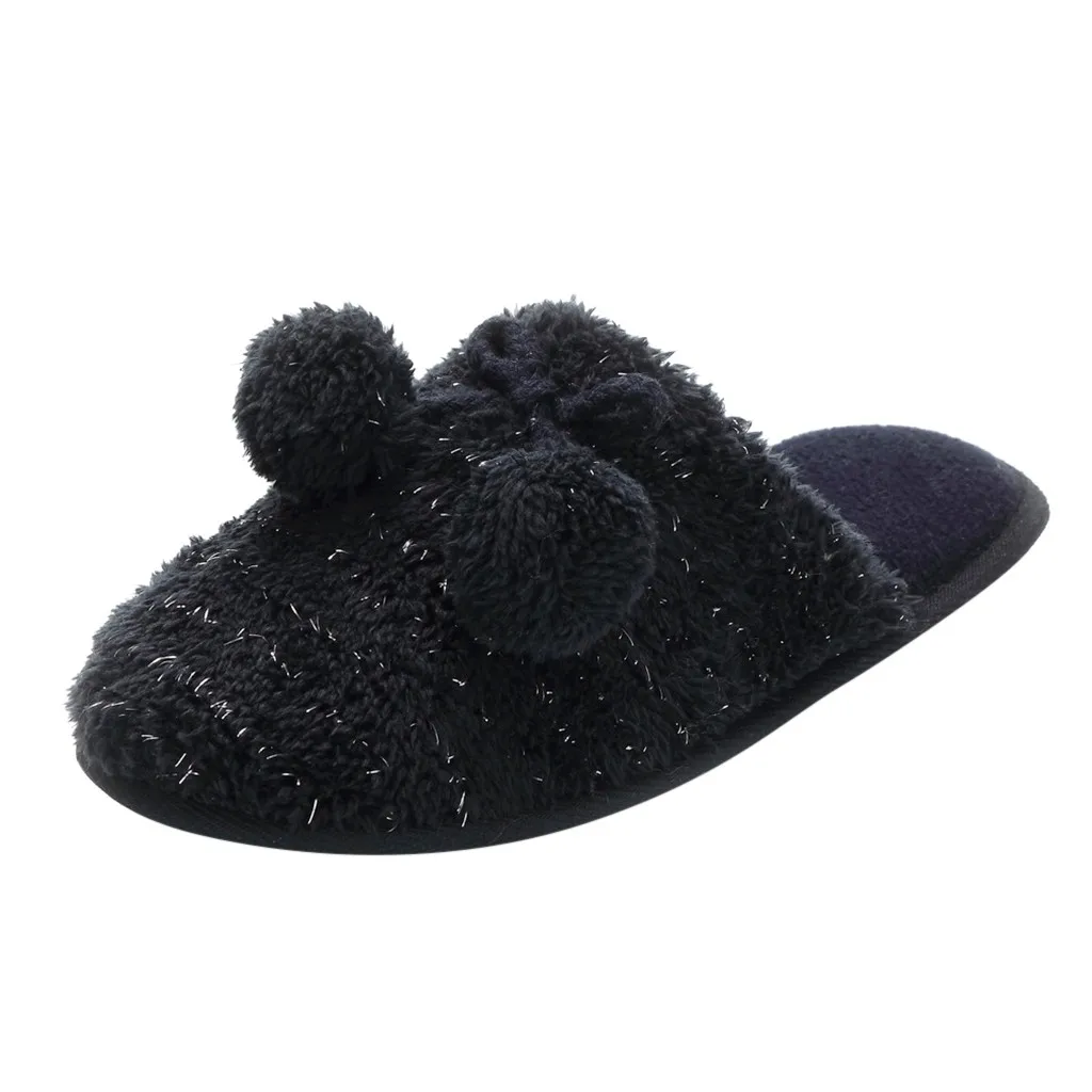 

SAGACE Casual Shoes Women Slippers Cute Pom Pom Warm Navy Soft Slippers Indoors Floor Bedroom Shoes Animal Prints Shoes Female