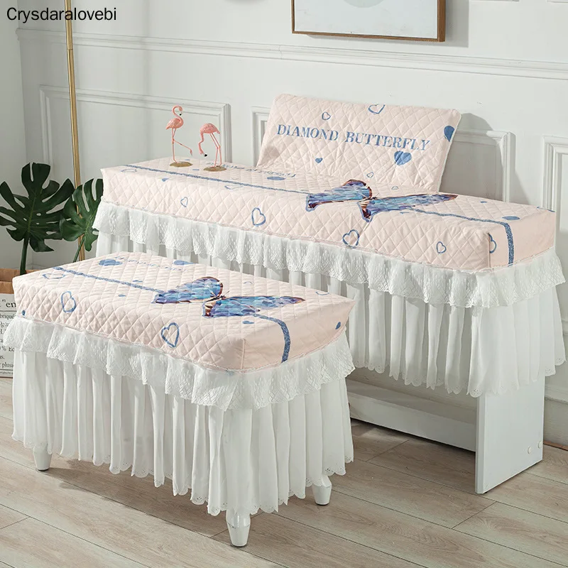 Cartoon Polyester Lace Design Piano Covers With/Without Music Stand Printed Dust Cover Single Seat Double Piano Stool Cover