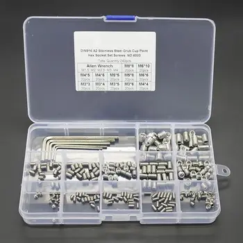 

240Pcs Grub Screw Cup Point Hex Head Socket Set M3x3 M3x4 M3x5 M4x4 M4x5 M4x6 M5x5 M5x8 M6x6 M6x10 M8x8 Hex Key Wrench Stainless