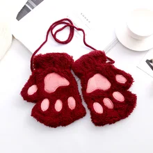 CAT'S Paw перчатки, зимние, милые, с мультяшным котом, для девочек, без пальцев, толстые, с ворсом, в форме кисти, перчатки на половину пальцев, партия