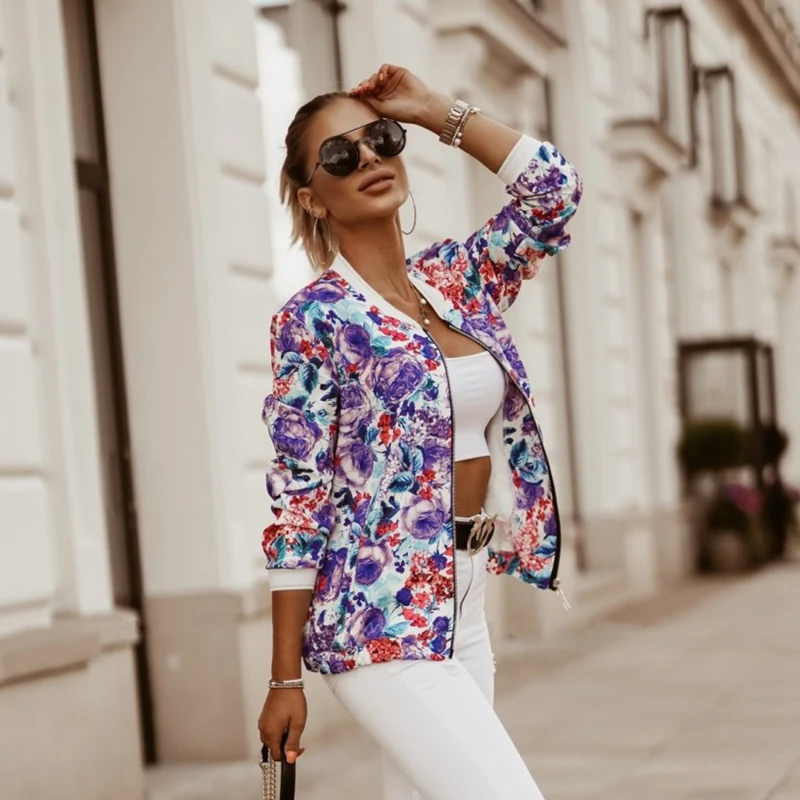 apuntalar mariposa Por nombre Chaqueta Bomber de manga larga con estampado de flores para mujer, abrigo  Vintage con cremallera, Tops elegantes, chaquetas básicas delgadas con  cuello redondo - AliExpress