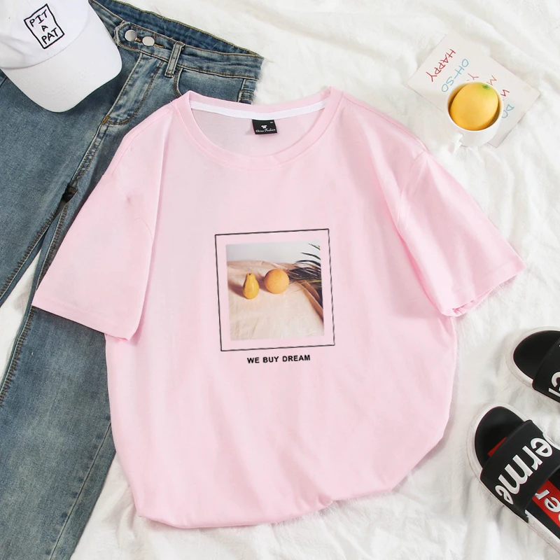 Пастельные цвета женская летняя футболка Harajuku с лимонным принтом Kawaii Корейская футболка Топы полный хлопок короткий рукав женская одежда футболки