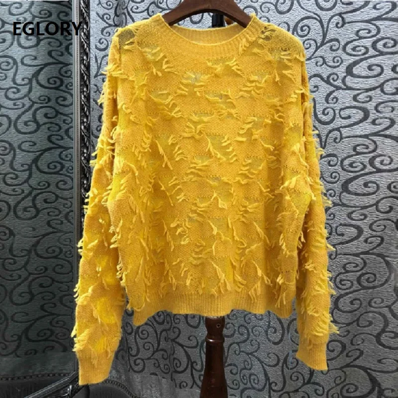 

Tassel Sweaters 2019 Autumn Casual Jumpers Women High Quality Knitting Long Sleeve Yellow White Pullovers Ladies Soft Knitwear