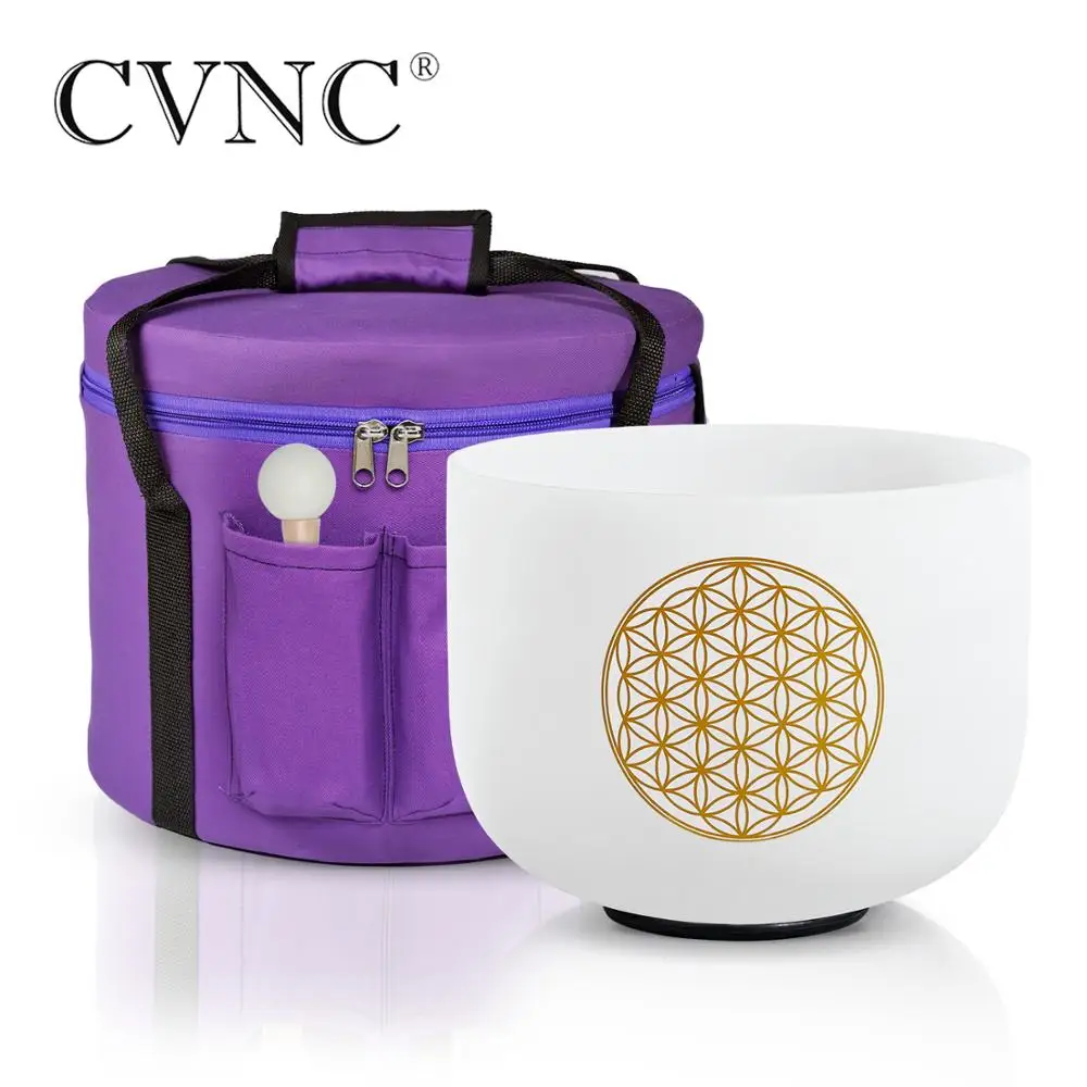 CVNC528Hz8CFrostedQuartzCrystalSingingBowlwithLifeFlower