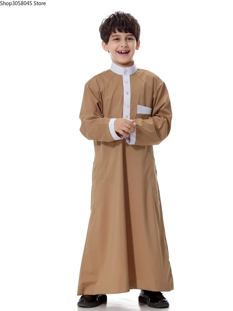 Arabic clothing for men Muslim kids abaya Stand collar ropa de dubai arabe djellaba long sleeve boy | Тематическая одежда и