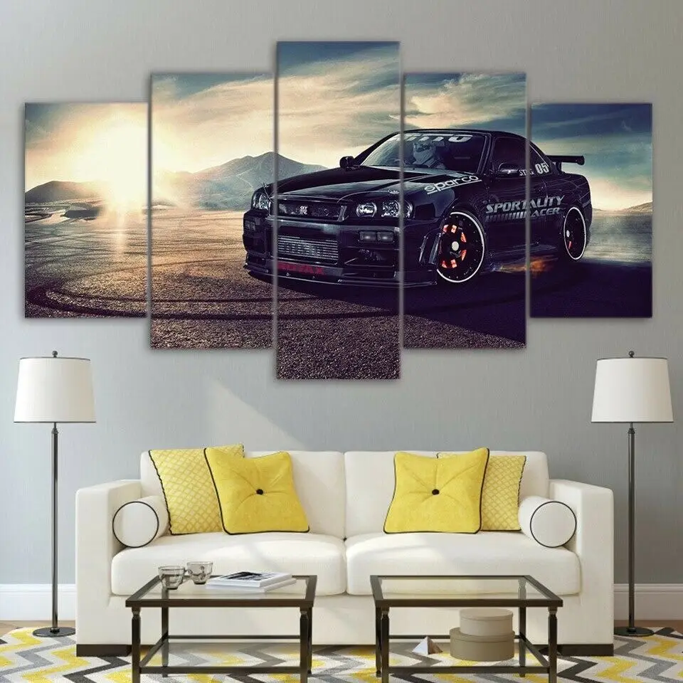 Nissan Gtr Дрифт автомобиль 5 панелей Печать на холсте современный настенный