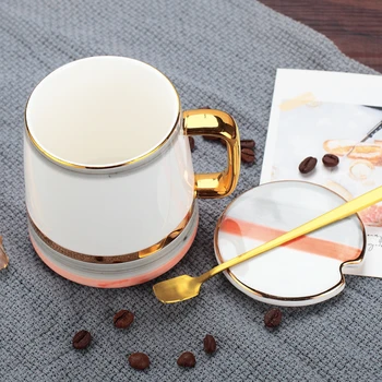 

Creative Personalized Ceramic Mug With Lid Spoon Cup Trendy Couple Drinking Household Coffee Cups Men Women's Travel Coffe Mugs