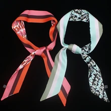 

All-matchStriped letters tied bag handle small silk scarf small ribbon striped female bow ties twilly scarf for bag head scarves