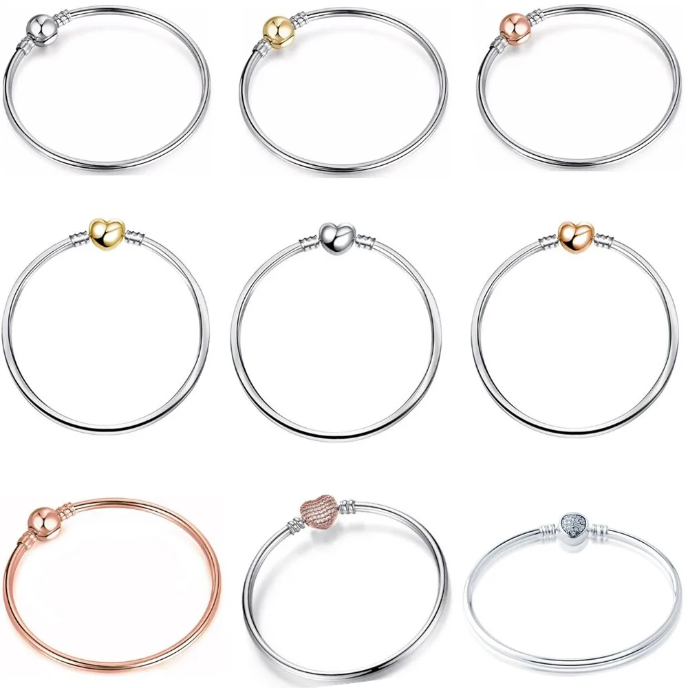 925 пробы серебряный браслет Moments для Diy Подвески из розового золота с застежкой в виде сердца CZ браслет для женщин Изготовление ювелирных изделий