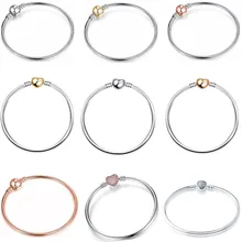 925 пробы серебряный браслет Moments для Diy Подвески из розового золота с застежкой в виде сердца CZ браслет для женщин Изготовление ювелирных изделий