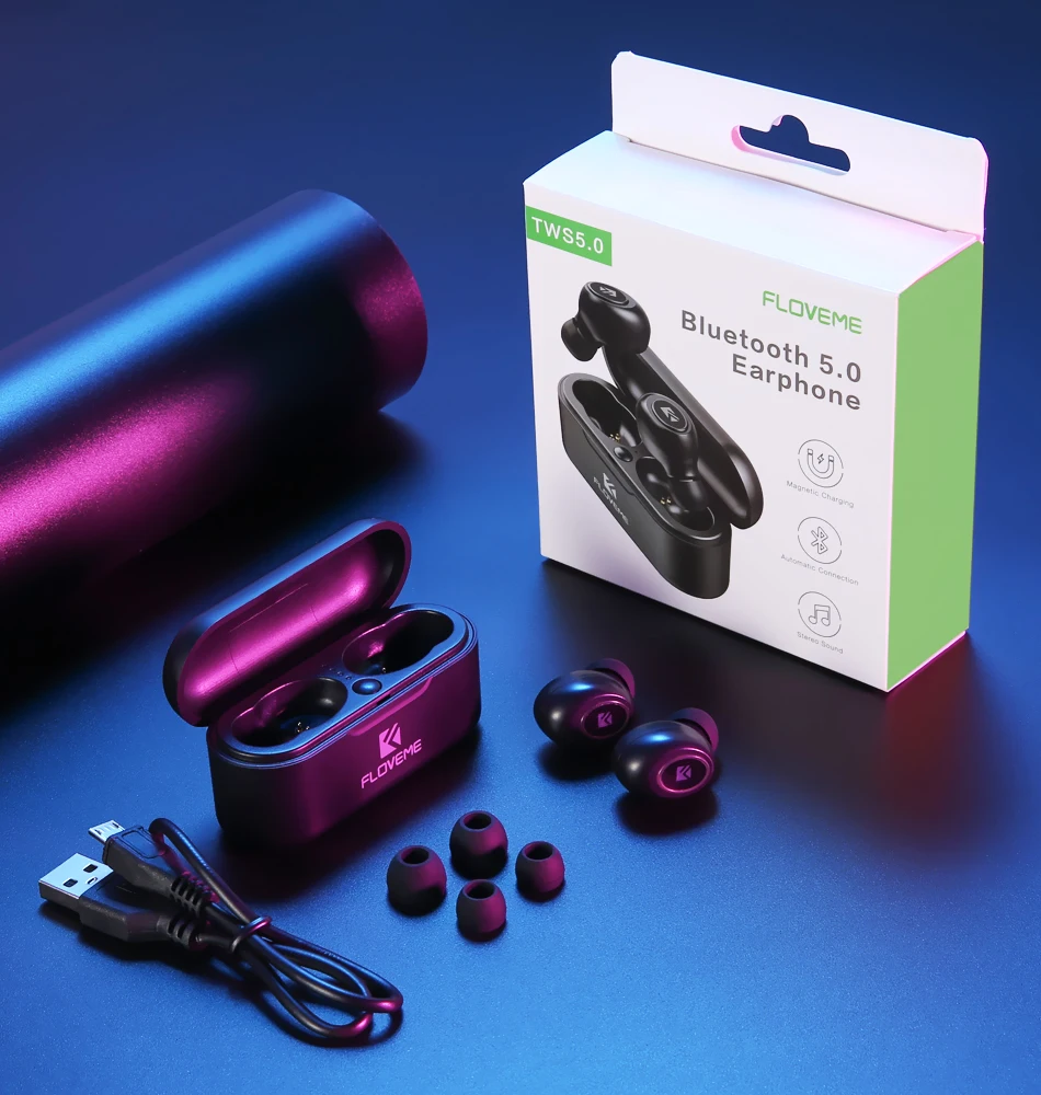 FLOVEME Mini TWS5.0 Wireless Bluetooth Earphone Earphones Headphone Headset 3D Stereo Sound Earbuds Dual Microphone Charging Box
