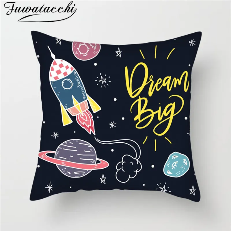 

Fuwatacchi Cartoon Spacecraft Cushion Cover Astronaut Rocket Pillow Cover for Home Chair Outer kids Decorative Pillows 45*45cm