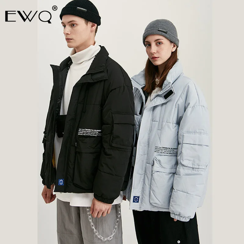 EWQ/ Зимняя мода новые мужские парки с буквенным принтом толстое теплое хлопковое пальто с карманами стоячий воротник с длинным рукавом 19H-a112
