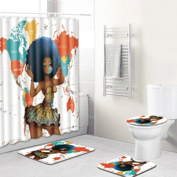 

Hot 4pcs/set Elephant Printed Pattern Shower Curtain Non-slip Bath Mat Set Pedestal Rug Lid Cover Mat Bath Mat Set Bathroom Supp