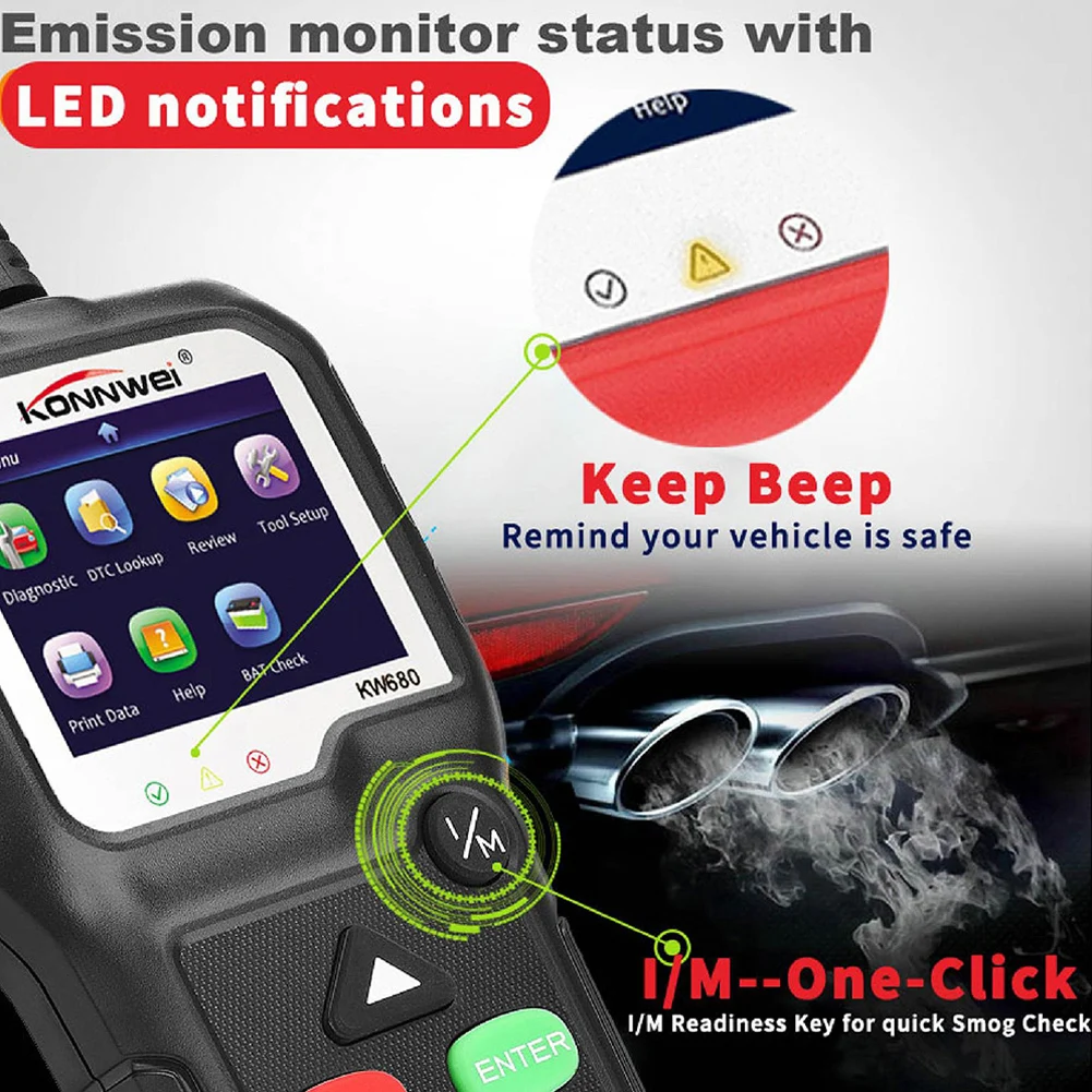 KW680 OBDII диагностический сканер для автомобиля, считыватель кодов неисправностей двигателя EOBD, сканирующий инструмент для диагностики автомобиля