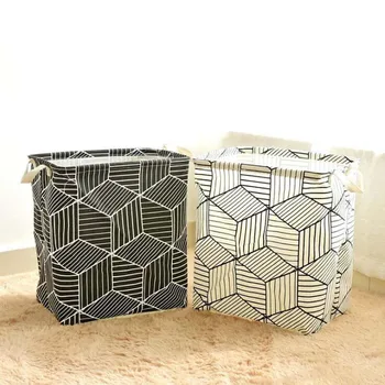 

Cotton Linen Large White Black Folding Laundry Basket Toy Sundries Storage Barrel Dirty Clothes Organizer