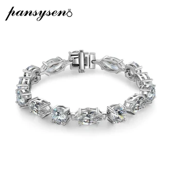 

PANSYSEN 100% 925 Sterling Silver Created Moissanite Diamond Gemstone Charms Bracelet Wedding Engagement Fine Jewelry Wholesale