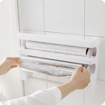 

MeterMall Wall Mounted Roll Dispenser for Tin Foil Cling Film Kitchen Paper Spice Bottles Towel Holder Rack