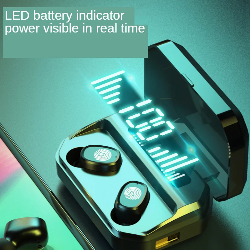 New explosion F9 wireless Bluetooth headset binaural English cross border private model TWS custom power display touch 5 0