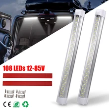 Barre lumineuse intérieure LED 108, 12 85V, pour voiture, luminaire tubulaire avec interrupteur marche/arrêt, coque de camping, pour Van et Bus