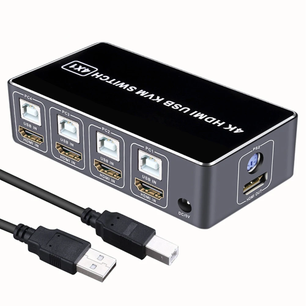 4K Computer Sharing 4 Port Stable Ultra HD Plug And Play USB Aluminum Alloy For Mouse Keyboard Hub KVM Switcher Usb Kvm Switch