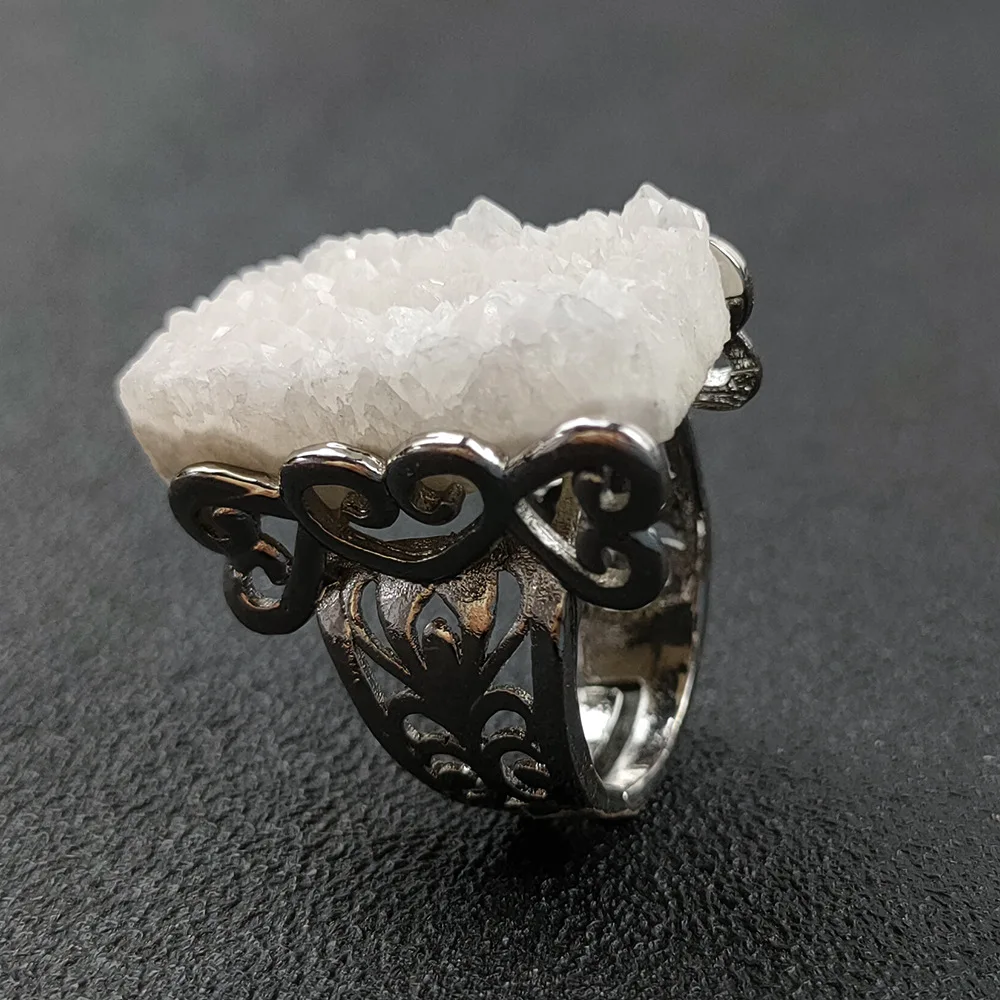 Reiki Healing Finger Rings Rock Mineral White Cluster Quartz Stone Big Knuckle Ring Natural Clear Crystal Wedding | Украшения и
